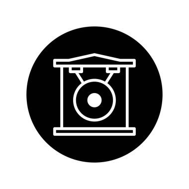 Siyah arka planda bir gongun minimalist çizimi sükuneti ve Asya kültürünün dokunuşunu sembolize ediyor. Klasik bir tasarım için basit ve temiz çizgiler kullanır..