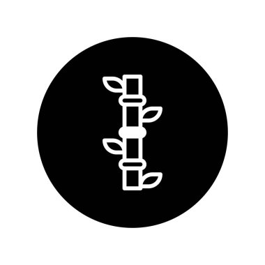 Siyah bir çemberin içinde yaprakları olan bambu sapının minimalist bir çizimi. Logolar, simgeler ve dekoratif elementler için uygun vektör tasarımı.