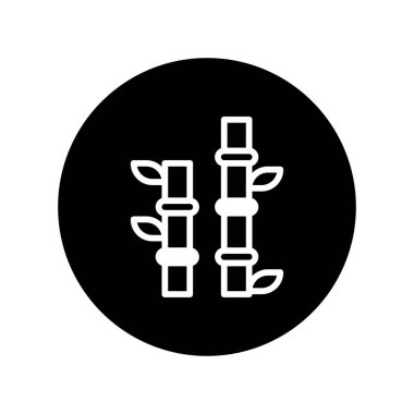Siyah dairesel bir çerçevede bambu saplarının minimalist bir çizimi. Tasarım, refah veya çevre dostu temalar için uygun doğa, sükunet ve doğu estetiğini çağrıştırıyor..