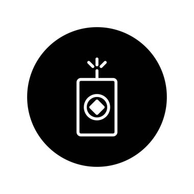 Bir minimalist illüstrasyonda, siyah ve beyaz dairesel dizaynlı bir dinamit çubuğu simgesi gösterilir, tehlike veya patlayıcı maddeleri temsil eder..