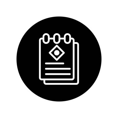 Bu resim geometrik sembollü bir defterin minimalist bir simgesini gösteriyor. Organizasyonu, hatırlatıcıları ve tasarım kavramlarını temsil etmek için ideal.