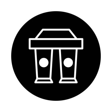 İki kahve fincanını yan yana koyan, siyah daireler çizen minimalist bir ikon tasarımı. Tasarım temiz ve modern..