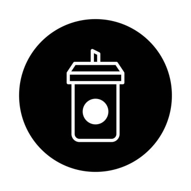 Siyah bir çemberin içindeki tek kullanımlık kahve fincanının temiz ve minimalist bir çizimi. Kahve dükkanlarını, içecekleri temsil etmek ya da beni canlandırmak için mükemmel bir yöntem..