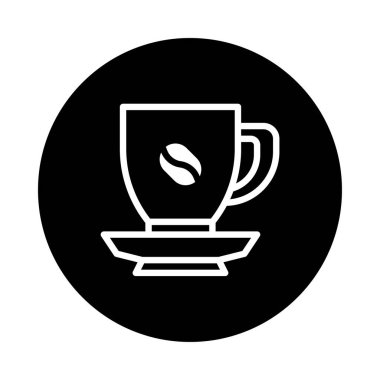 İçinde kahve çekirdeği olan bir kahve fincanı olan minimalist bir ikon, siyah bir arka plana kurulmuş, kahve ya da kahve dükkanını temsil eden.