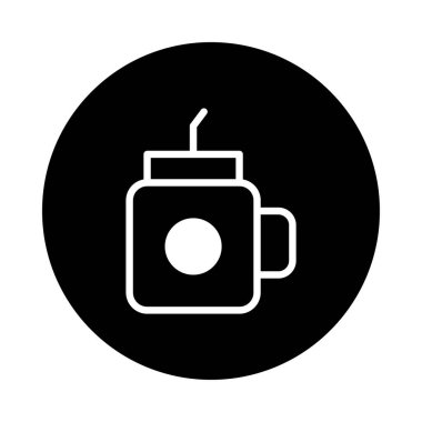 Pipetle mason kavanozunun basit ve minimalist siyah beyaz bir simgesi, içecekleri, yeniden kullanılabilir konteynerleri veya çevre dostu kavramları temsil etmek için mükemmel..