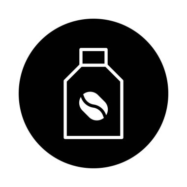 Bu simge siyah bir arka planda, logolar, markalaşma ve grafik kaynaklar için uygun bir şişenin içindeki kahve çekirdeğinin minimalist tasarımını sergiliyor.
