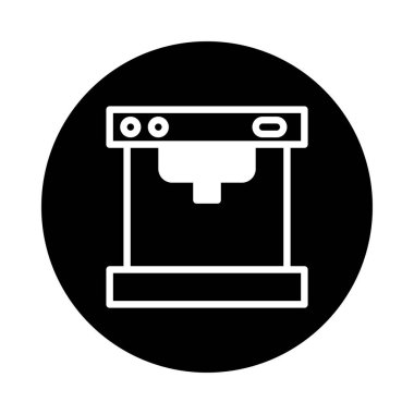 Siyah daire içinde bir kahve makinesinin minimalist vektör çizimi. Modern basitliğin dokunuşuna ihtiyaç duyan tasarımlar için ideal..