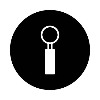 Minimalist tasarımı olan siyah arkaplanda diş aynası simgesi. Sağlıklı ağız sağlığı için dişçilik, sağlık hizmetleri, oral tedavi ve düzenli diş kontrollerini temsil etmektedir..