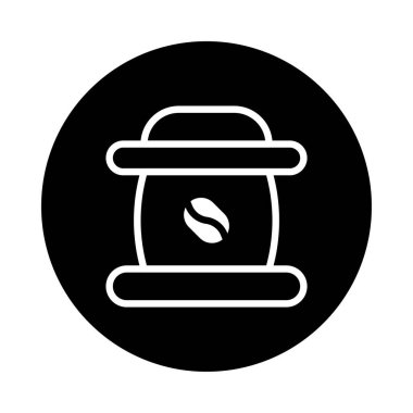 Minimalist bir illüstrasyonda siyah bir dairenin içinde kahve çekirdeği kabı bulunur. Tasarım temiz, modern ve markayla ilgili ürünler için uygundur..