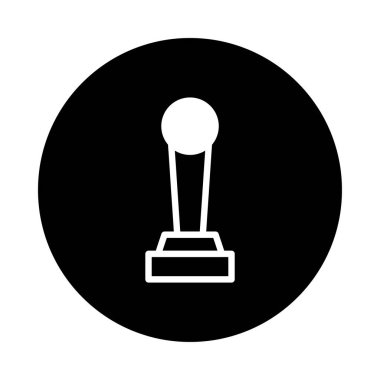 Başarıları ve tanınmayı temsil eden minimalist bir ödül ikonu. Basit tasarım, çeşitli uygulamalar için uygun siyah bir daireye karşı beyaz bir kupa içerir..