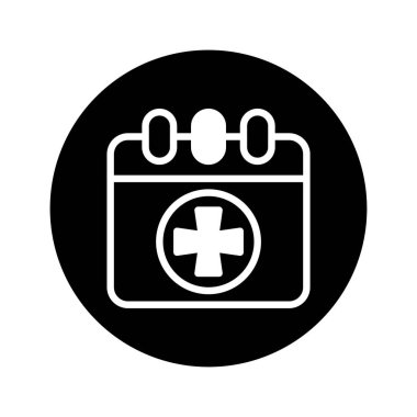 Sağlık hizmetleri randevusu ya da programını temsil eden sağlık haçı olan bir takvimin simgesi. Hatırlatma ve tıbbi servis planlama için uygun.