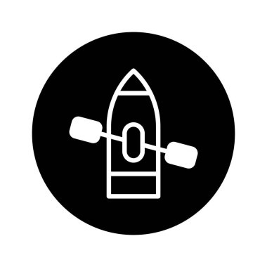 Kürekleri olan siyah beyaz bir teknenin basit simgesi. Tekne, eğlence, su sporları ve seyahat için mükemmel bir tasarım..