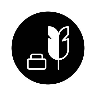 Bir tüy ve çanta içeren minimalist simge tasarımı, zarafet ve çevre bilincini gösteren bir marka kimliği oluşturmak için idealdir..