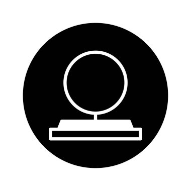 Bir minimalist soyut illüstrasyon siyah bir daire içinde bir ayna içerir. Basit ama stil sahibi tasarım, modern zarafet ve sanatsal ifade sunar..