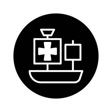 Siyah daire vektör çizimi içinde beyaz zemin üzerinde + işareti olan basit beyaz gemi, çeşitli tasarım amaçları için mükemmel..