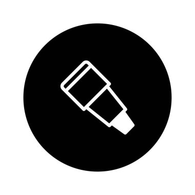 Bir minimalist illüstrasyonda astronomi, bilim veya keşifle ilgili tasarımlar için uygun siyah bir daireye karşı bir beyaz teleskop simgesi sergilenir.