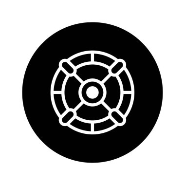 Can simidinin minimalist bir simgesi güvenlik ve yardımı simgeler. Siyah dairesel arka plandaki basit bir beyaz taslak yardım sunuyor. Sembol, ihtiyaç anında korunma ve kurtarmayı temsil ediyor..