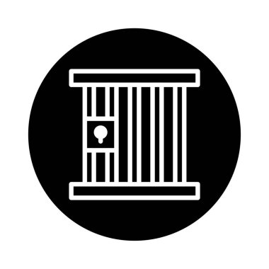 Bir hapishane hücresinin yalın, minimalist vektör kabartması, hapsedilmeyi, hukuku ve adaleti simgeliyor. Tasarım çarpıcı bir ikon, yasal veya güvenlikle ilgili konular için mükemmel.