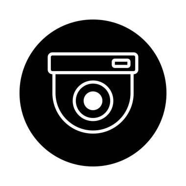 Kubbe güvenlik kamerası ikonunun basit bir çizimi. Güvenlik, teknoloji ve izleme sistemleri ile ilgili uygulamalarda ve web sitelerinde kullanılabilir.