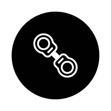 Minimalist bir vektör illüstrasyonunda siyah dairesel çerçeve içinde stilize edilmiş bir dambıl simgesi bulunur. Fitness, egzersiz ve spor amaçlı tasarımlar için mükemmel..