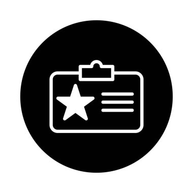 Kimlik ya da erişim için yıldız kartı rozetinin minimalist siyah beyaz simgesi. Çeşitli dijital ya da yazdırma biçimlerinde kullanım için basit tasarım.