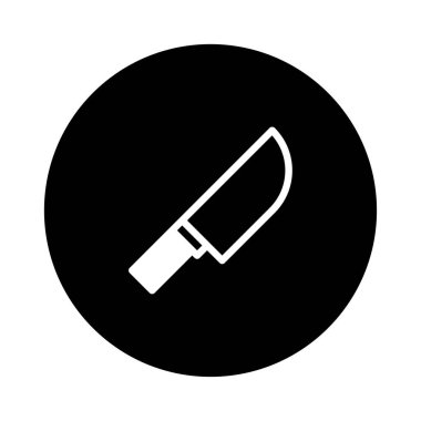 Siyah bir çemberin içinde bıçak ikonu. Mutfak, yemek pişirme ve yemek hazırlama süreçlerinde kullanılan bıçağı temsil eden vektör sembolü..