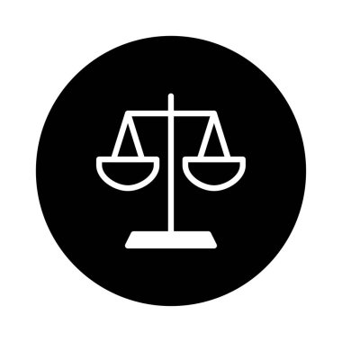 Adalet terazisinin minimalist bir simgesi, kanunu, dengeyi ve adaleti sembolize ediyor. Siyah arkaplana karşı katıksız beyaz tasarım hukuk sisteminin temiz ve modern bir temsilini sunar..