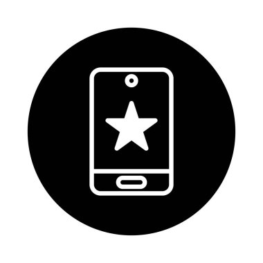 İçinde bir yıldız bulunan, uygulama değerlendirmelerini, kullanıcı reytinglerini ya da en sevdiği seçimleri temsil eden, akıllı telefonlu basit ve temiz bir simge. Dijital arayüzler ve teknolojiyle ilgili tasarımlar için mükemmel.