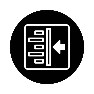 Bir kare içinde sol hizalama sembolü içeren, arayüz tasarımı için uygun bir minimalist siyah beyaz simge.