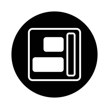 Dijital arayüz düzenini tasvir eden minimalist bir simge. Bir web sayfası başlığı, ana içerik ve kenar çubuğu öneren bölümler, UI tasarımı ve yerleşimi için ideal.