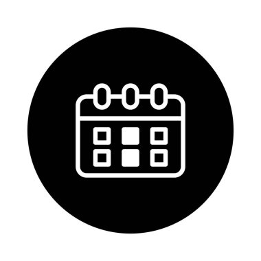Minimalist siyah-beyaz takvim ikonu zaman yönetimi ve organizasyonu temsil ediyor. Etkinlikleri göstermek için kullanışlı toplantılar ve son teslim tarihleri.