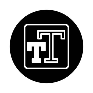 Siyah arkaplanda izole edilmiş tipografi ya da grafik tasarımı için metin aracını simgeleyen simge. Simge metin düzenleme ve biçimlendirmeyi temsil eden iki 'T' harfine sahiptir.