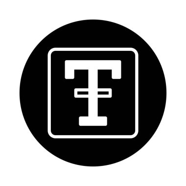 Metin aracı simgesi gösterimi tipografi ve metin manipülasyonunu temsil ediyor. Siyah arkaplanda beyaz harf 'T', grafik tasarım projeleri için mükemmel.