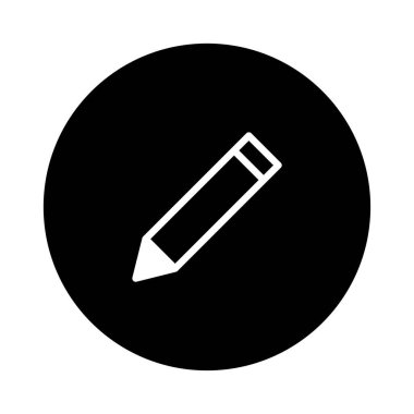 Yaratıcılığı ve yazma aracını sembolize eden, siyah çember arkaplanda zarif bir kalem ikonu tasarımı. Grafik tasarımı ve eğitim kaynakları için mükemmel.