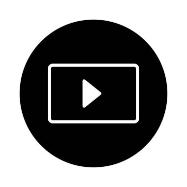 Beyaz kenarlı dikdörtgen içinde ortalanmış, katı siyah bir arka plan üzerine kurulmuş, multimedya tasarımı için mükemmel bir minimalist beyaz çalma düğmesi simgesi