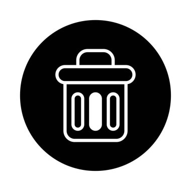 Çöp kutusu simgesinin minimalist siyah beyaz görüntüsü, atık yönetimi veya geri dönüşüm temaları için mükemmel.
