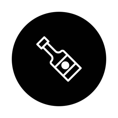 Parlak, siyah-beyaz bir şişenin çok az bir çizimi. İçecekle ilgili tasarımlar, menüler veya ambalaj sunumları için ideal, temiz ve çağdaş bir simge biçimini gösteren.