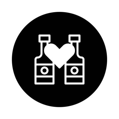Minimalist illüstrasyonda, aralarında kalp şekli olan iki şişe aşk ve bağlantı hissi taşır. Siyah ve beyaz tasarım temiz ve modern bir estetik sunuyor..