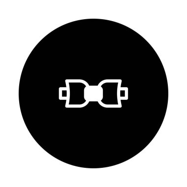 Siyah bir dairenin içindeki zarif papyon sembolü. Resmi giyim, moda veya dekoratif öğeler için minimalist tasarım.