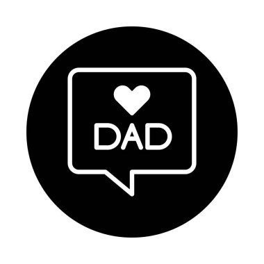 Bir minimalist ikon, bir konuşma baloncuğu içinde 'Baba' kelimesinin yer aldığı, bir kalp sembolü ile süslenmiş, babalara olan sevgi ve sevgiyi temsil eder..