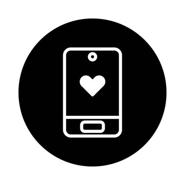Ekranda kalp simgesi olan bir akıllı telefonun minimalist tasarımı, sağlam bir siyah arkaplan üzerine kurulmuş..