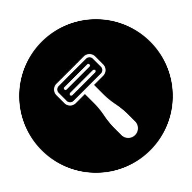 Siyah bir çemberin merkezindeki beyaz jilet ikonunun minimalist bir temsili, kişisel hijyen ve tımar için ideal..