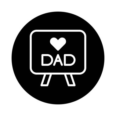 Babalar Günü kutlamaları için mükemmel kalbi ve 'DAD' sözcüğü olan bir karatahta tasarımının minimalist çizimi..
