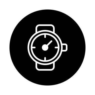 Kol saatinin minimalist beyaz çizgisi katı siyah dairesel bir arka plana ayarlanmış. Zaman tutma ve hassas enstrüman.