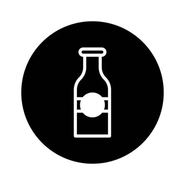 Katı siyah bir arka plana karşı beyaz bir ana hatlı minimalist bir şişe ikonu tasarımı, görsel olarak çekici ve çok yönlü bir grafik unsuru yaratır.
