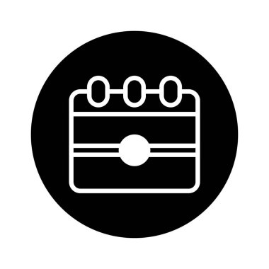 Basit bir siyah ve beyaz resim koyu dairesel bir arkaplan üzerinde bir takvim simgesi oluşturur. Program, planlama ve atama anımsatıcılarını temsil etmek için ideal.