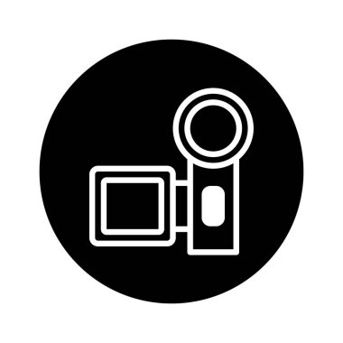 Minimalist bir video kamera ikonu, teknolojiyi ve medya kavramlarını modern ve basit bir şekilde aktarmak için mükemmel, temiz siyah beyaz bir tasarıma sahiptir..