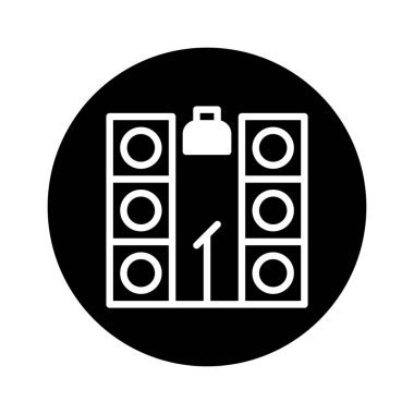Bir ses sistemi ve mikrofon tasvir eden minimalist bir simge, müzik olayları ve sesle ilgili kavramları temsil etmek için idealdir.
