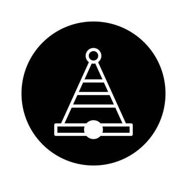 Bir parti şapkası ikonunun minimalist siyah beyaz çizimi, kutlamaları ve şenlikli olayları temsil etmek için ideal.