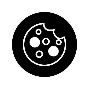 Isırıklı bir kurabiyenin minimalist vektör çizimi, siyah bir arka planda izole edilmiş, yiyecekle ilgili tasarımlar için uygun..